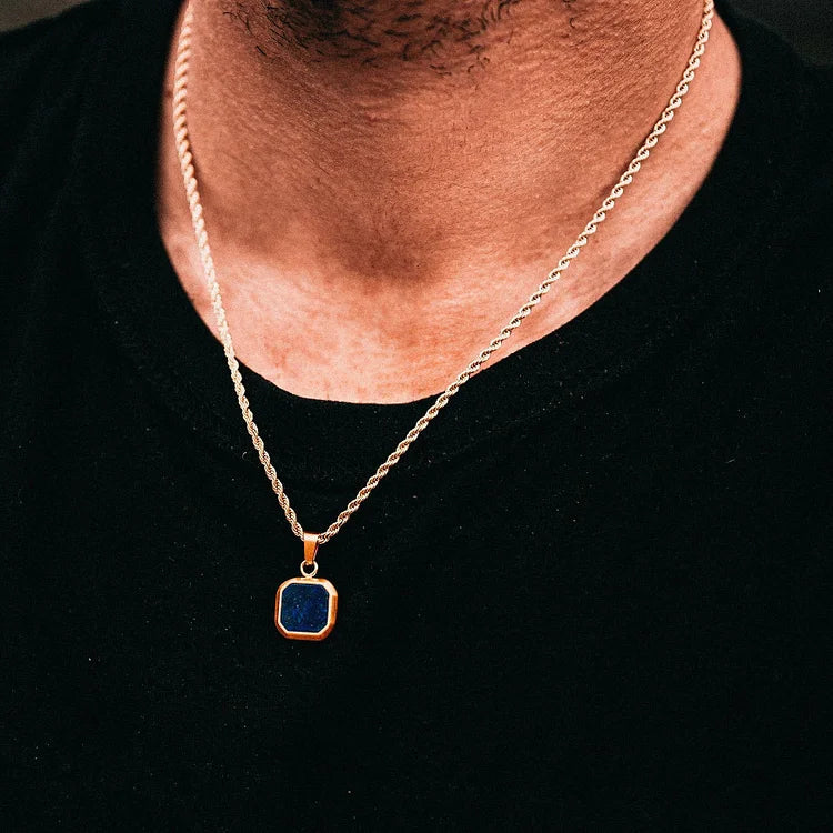 Square Pendant Men Long Sweater Chain Necklace