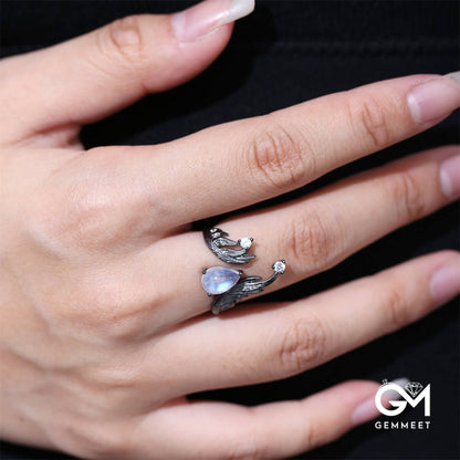 Punk Wings Moonstone Open Ring