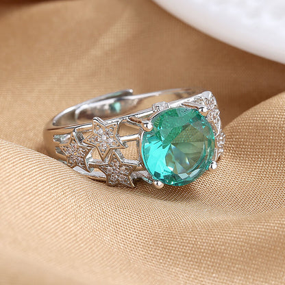 Retro Style Maldives Blue Green Open Ring Fashion Hollow Star Ring