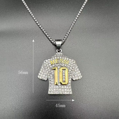 New Hip-hop Hiphop Jewelry Titanium Steel Gold-plated Inlaid Zircon Football MESSI10 Jersey Pendant