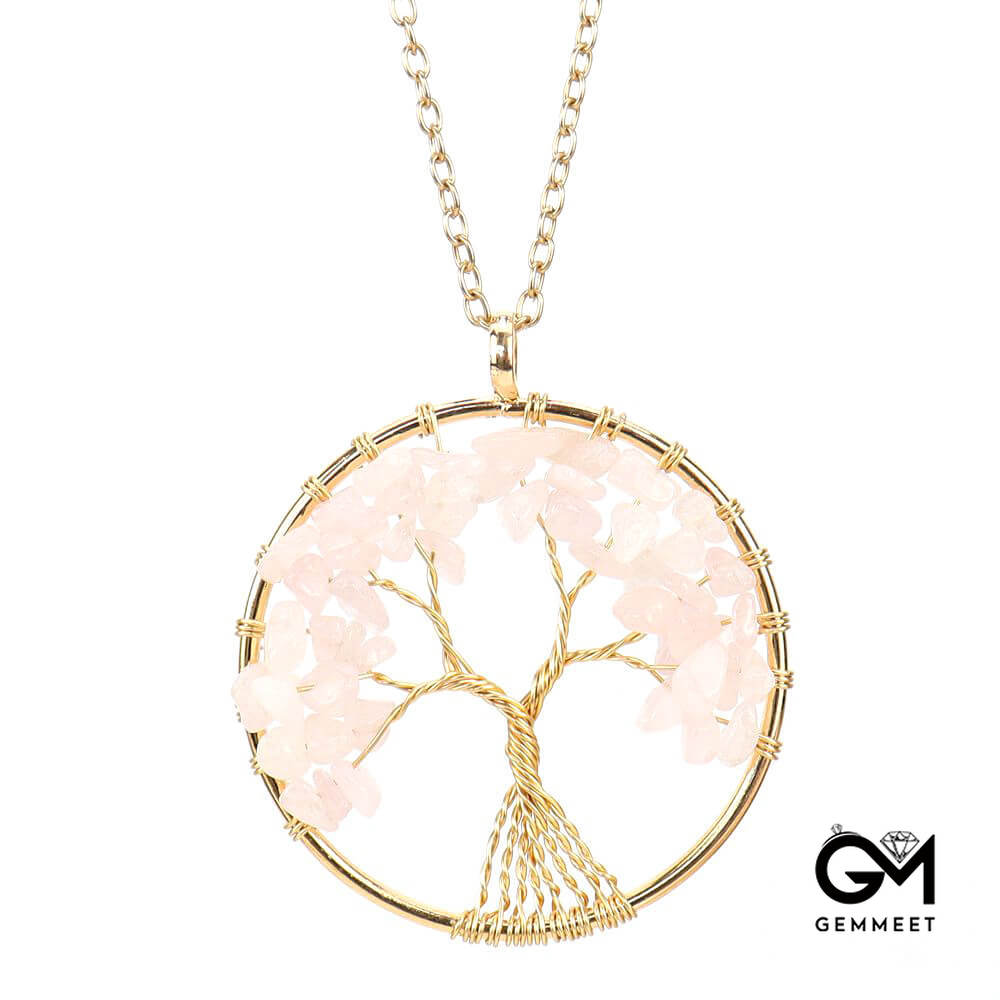 Wrapped Silk Crystal Tree of Life Necklace