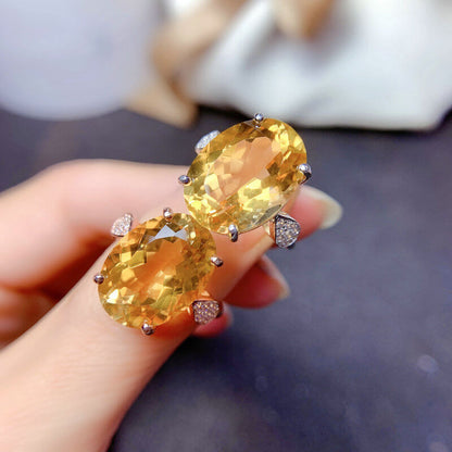 Brilliant Yellow Diamond Imitation Natural Citrine Ring Large Particle Color Treasure Ring for Women