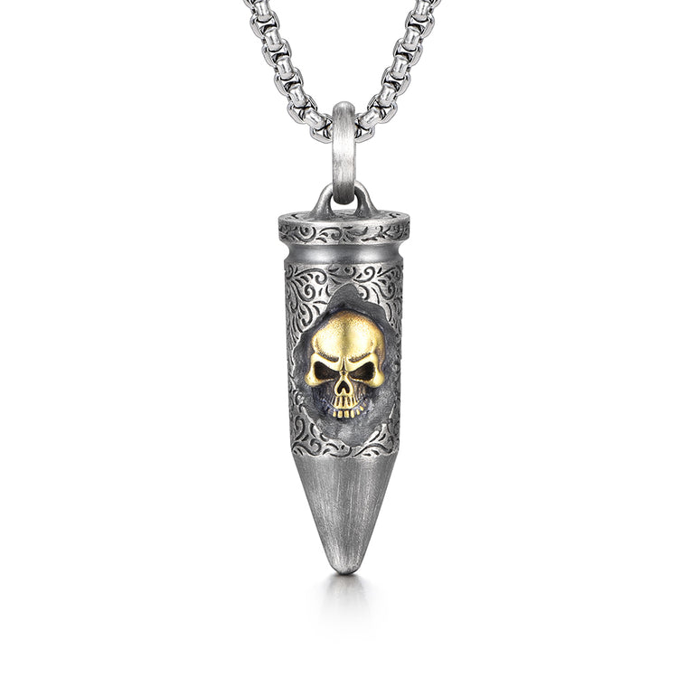 Golden Skull Bullet Sterling Silver Pendants