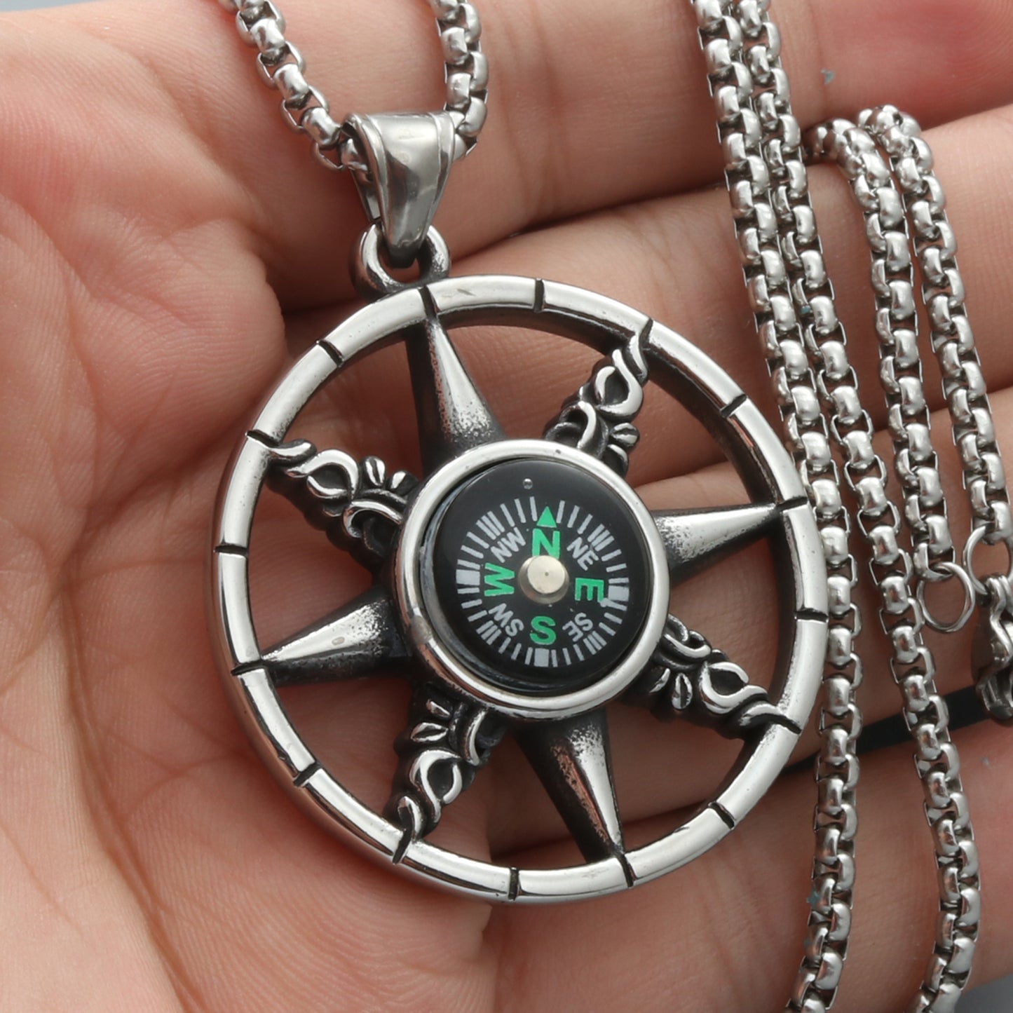 Hollow Compass Rice Character Retro Trendy Men's Pendant