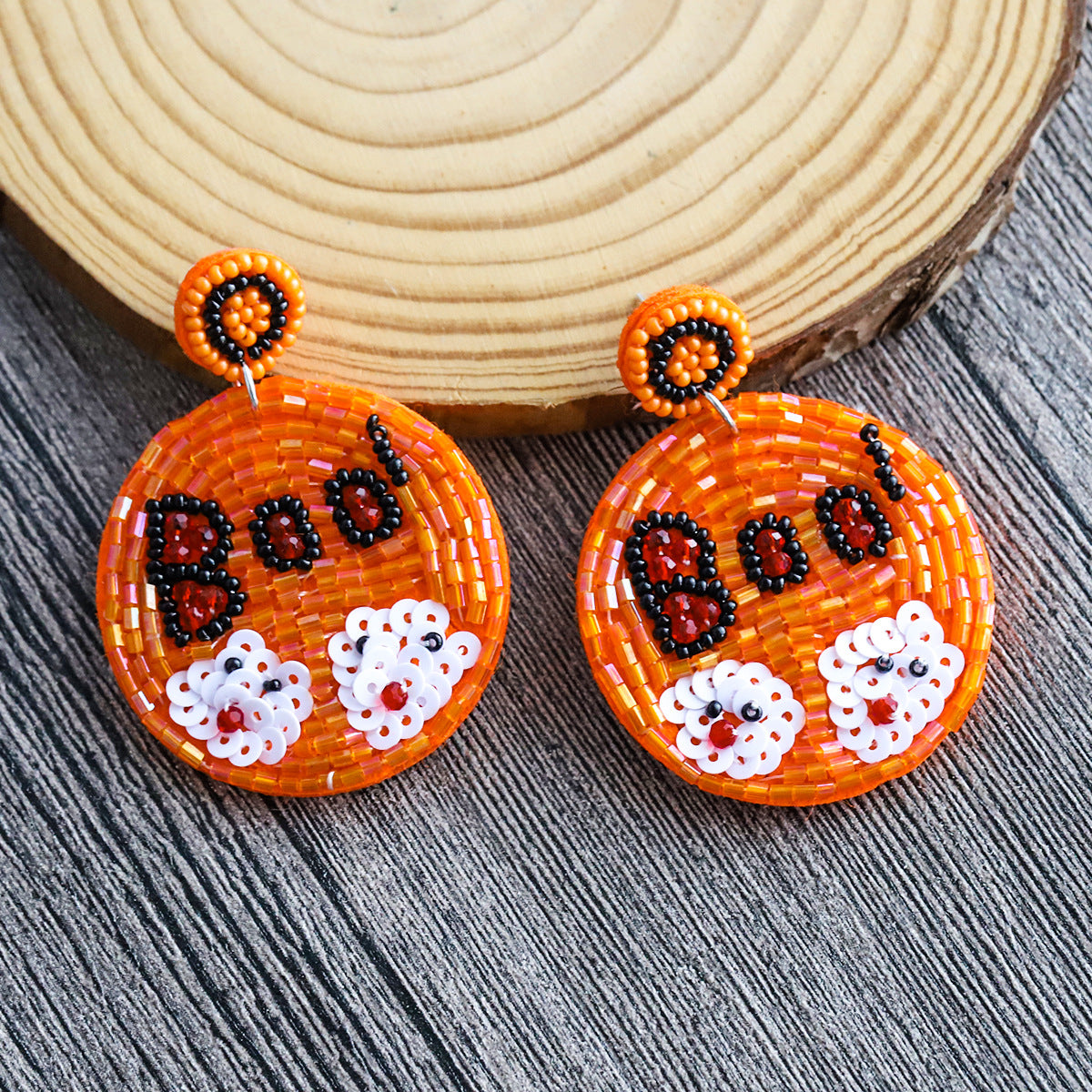 Halloween Letter Boo Ghost Funny Round Handmade Bead Earrings