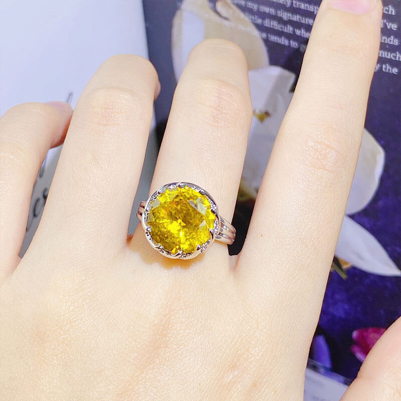 Full Diamond Lotus Ring 7.5 Carat Yellow Diamond Colored Jewel Ring for Women