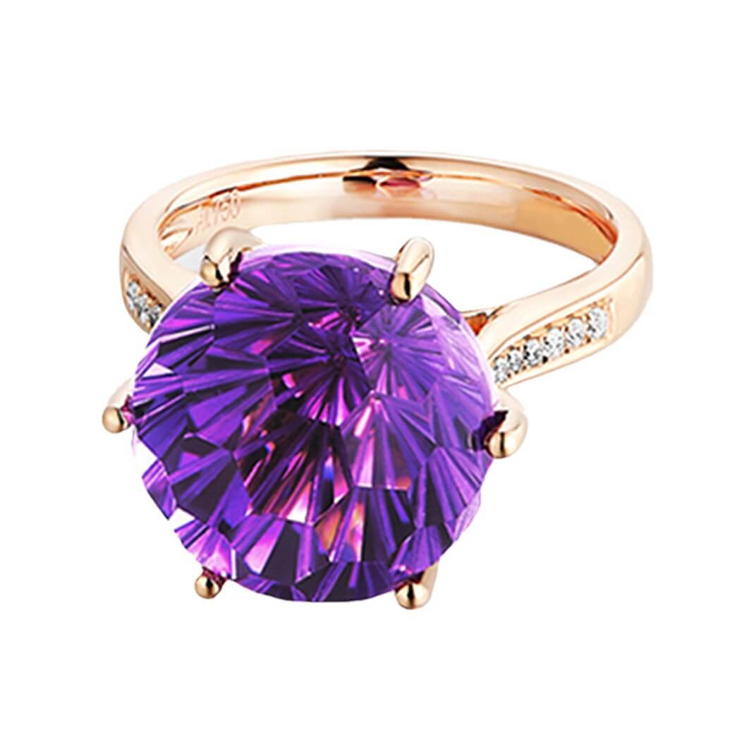 Six-claw Amethyst Colored Gemstone Fashion Temperament Ring