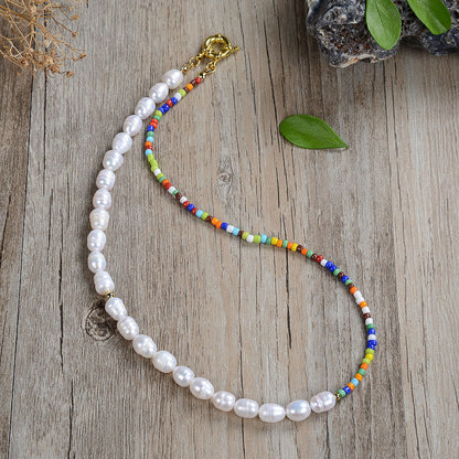 Stained Glass Bead Pearl Necklace