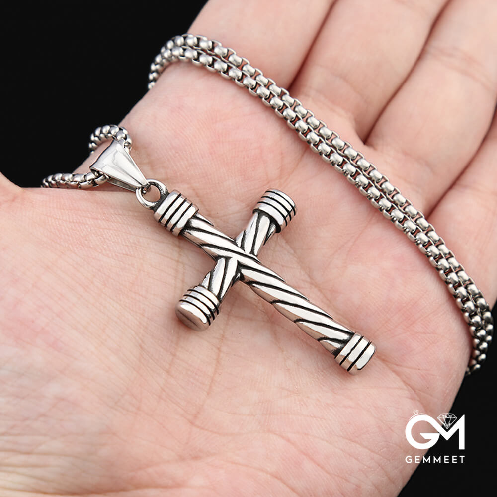 Twisted Pattern Cross Titanium Steel Necklace