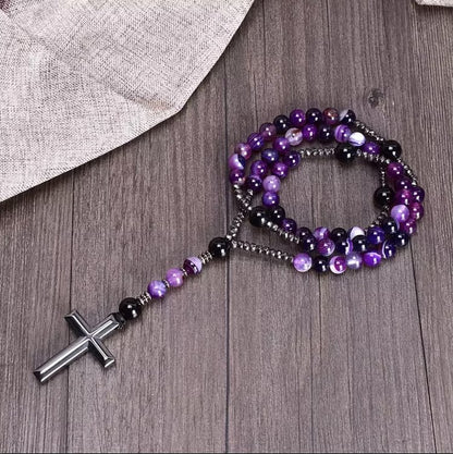 Cross Catholic Natural Stone Rosary Pendant Necklace