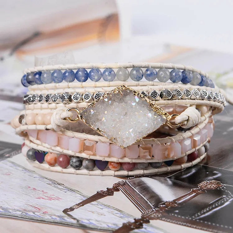 Rose Quartz Kyanite Boho Handmade Wrap Bracelet