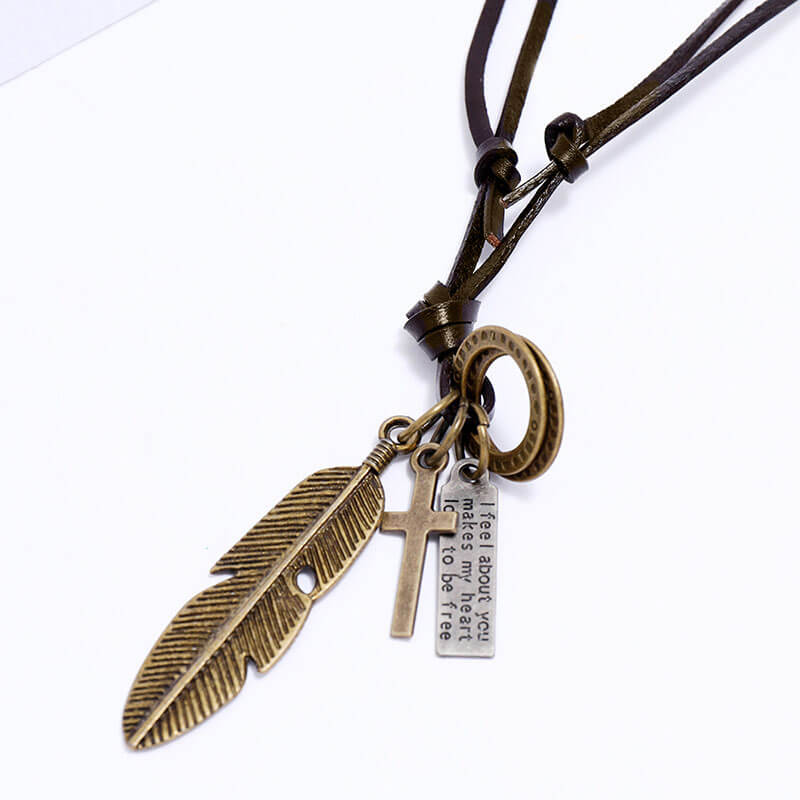 Creative Design Feather Leather Necklace Fashion Simple Long Clavicle Chain