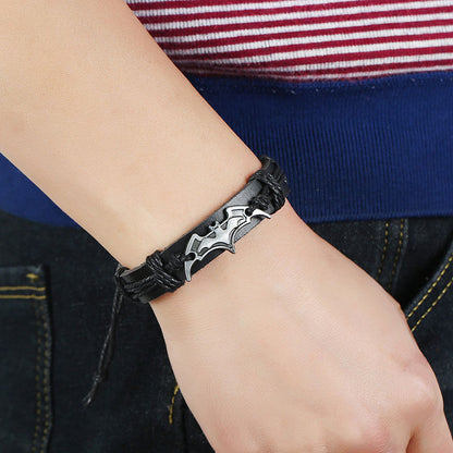 Handwoven Cowhide Bat Alloy Bracelet