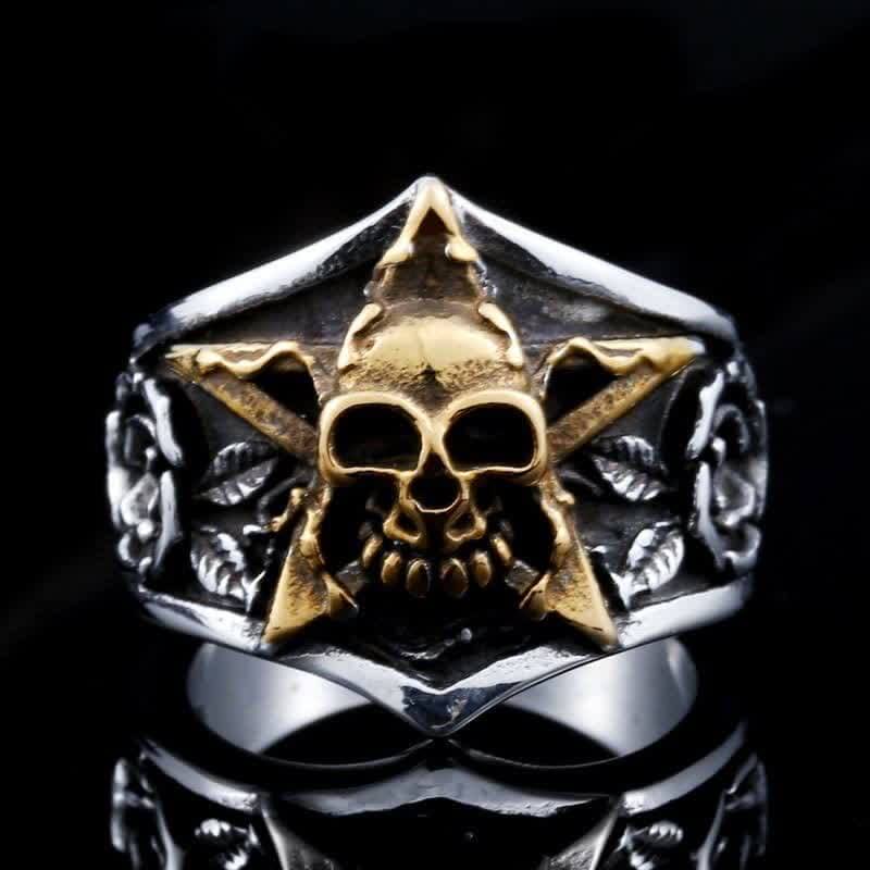 Men's Gothic Pentagram Skull Ring