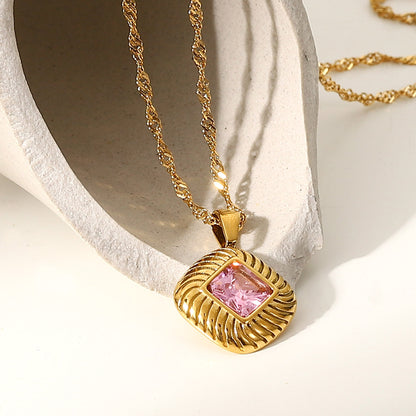 Cushion Type Halo Pendant Chain Necklace