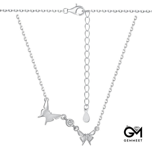 S925 Sterling Silver Butterfly Smooth Symmetrical Necklace