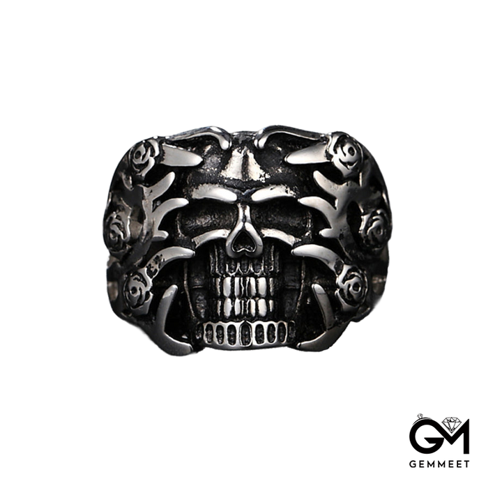 Rose Skull Titanium Steel Ring for Men