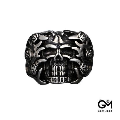 Rose Skull Titanium Steel Ring for Men