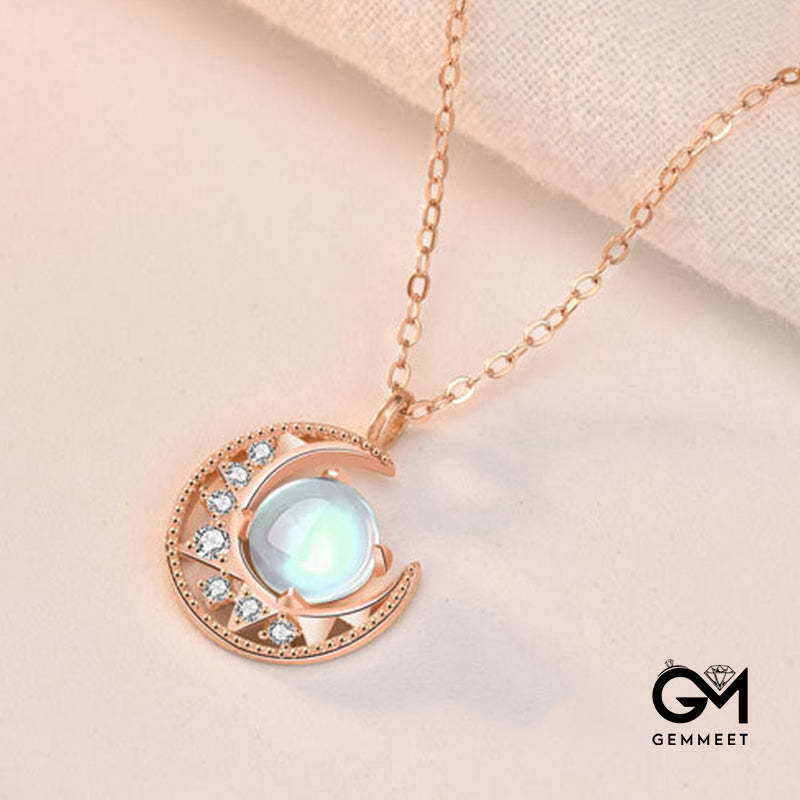 Moonstone Moon Pattern Love Necklace Pendant