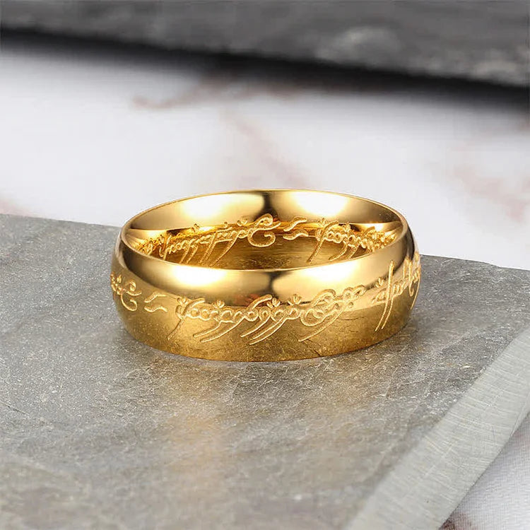 THE ONE RING - Gold Plated Tungsten with Dark Tongue of Mordor