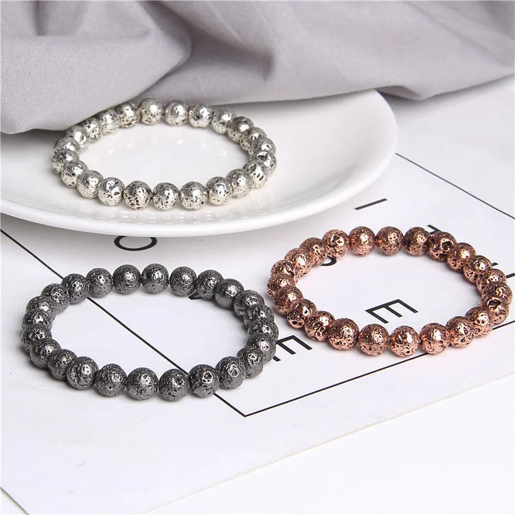 Plated Lava Stone 8mm Beaded Men Bracelet