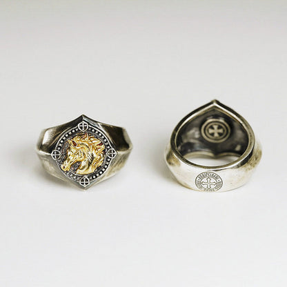 Retro War Horse Totem Signet Ring