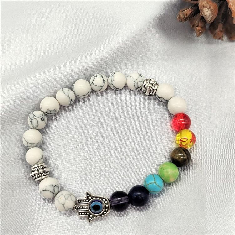 Colorful Chakra Evil Eye Hamsa Beaded Bracelet