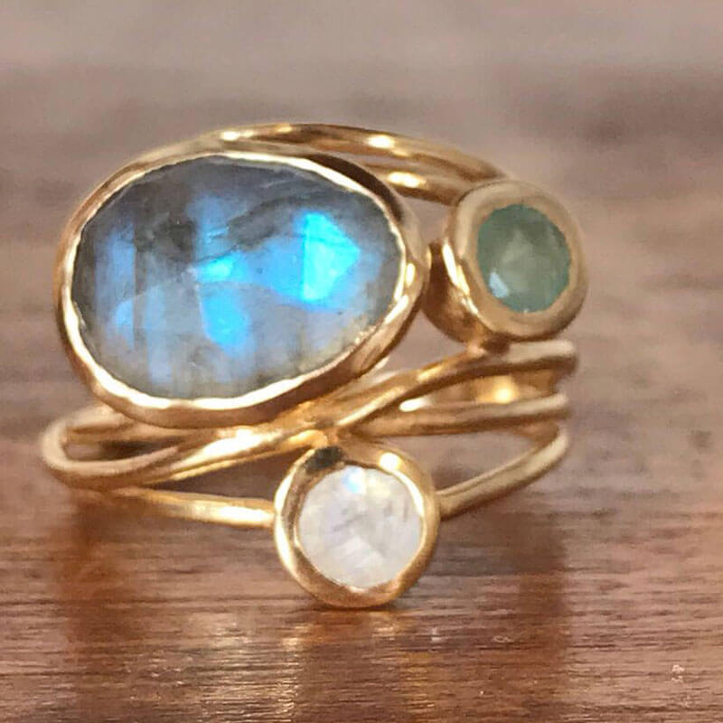 Golden Hollow Moonstone Cocktail Ring