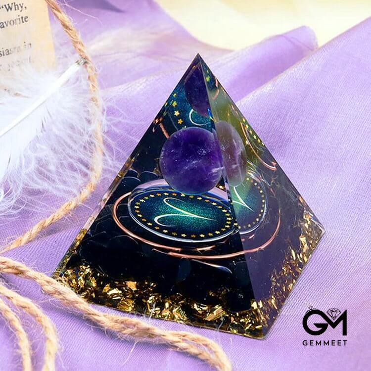 Amethyst Sphere With Obsidian Zodiac Aries Orgone Pyramid