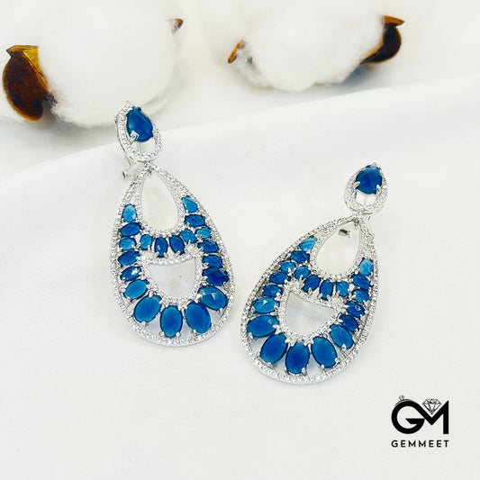 Pear-Shaped Center Hollow Blue Stone Pendant Earrings