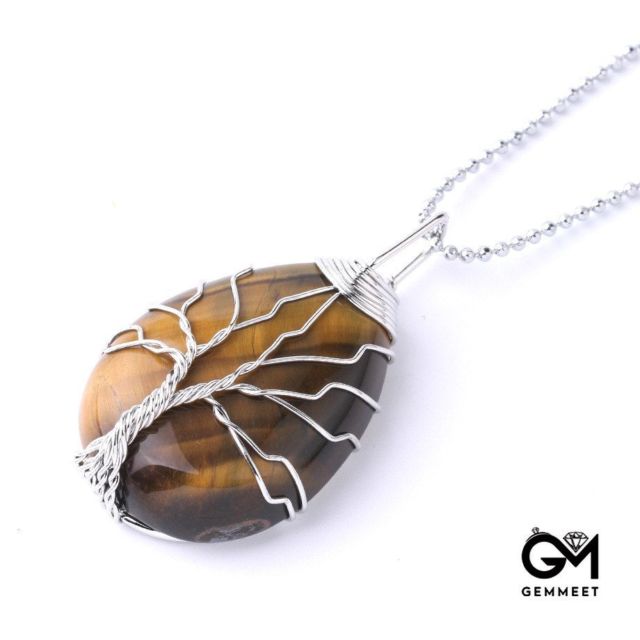 Gold Thread Drops Tiger Eye Pendant Necklace