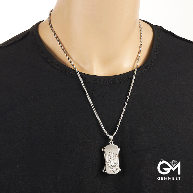 Stainless Steel Cast Skateboard Pendant Necklace