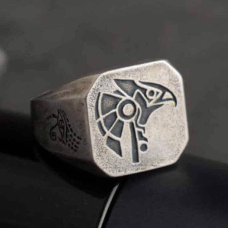 The God Of The Sky - Horus and Anubis Sterling Silver Ring