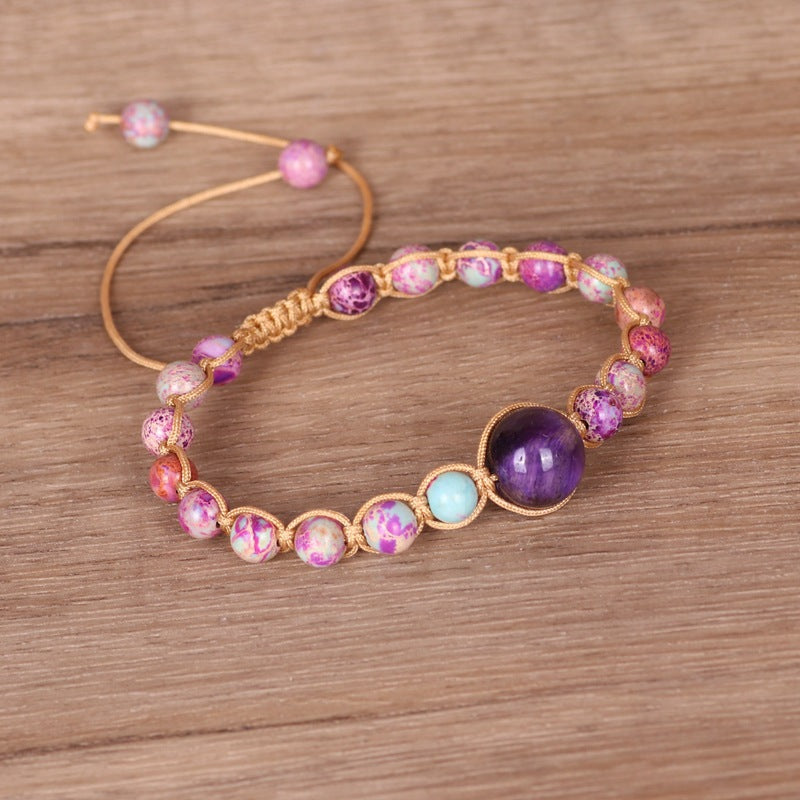 Purple Turquoise Bead Woven Bracelet