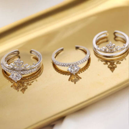 Fashion Two in one Micro-inlaid zircon Crown Adjustable Ring