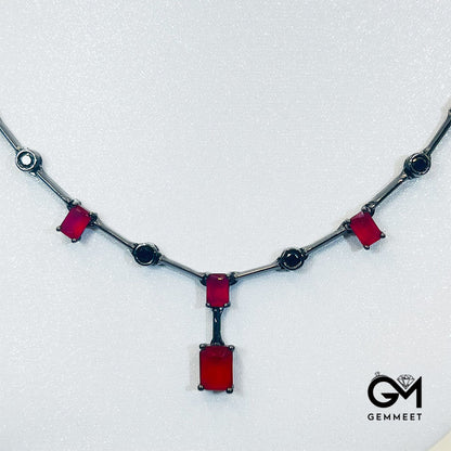 Square Red Stone Pendant Necklace