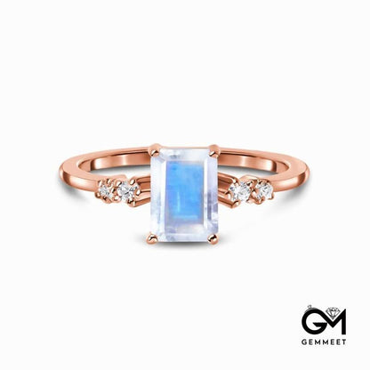 Rose Gold Rectangular Moonstone Ring