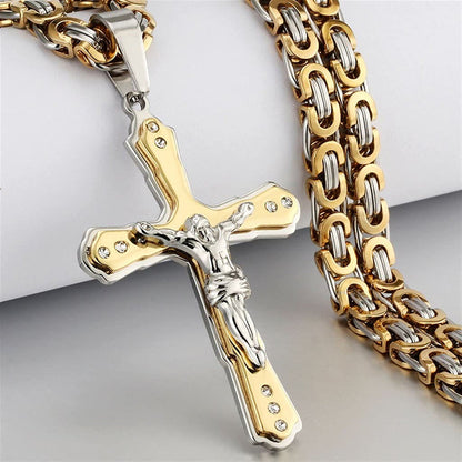 Fashion Men's Goldern Cross Pendant Necklace