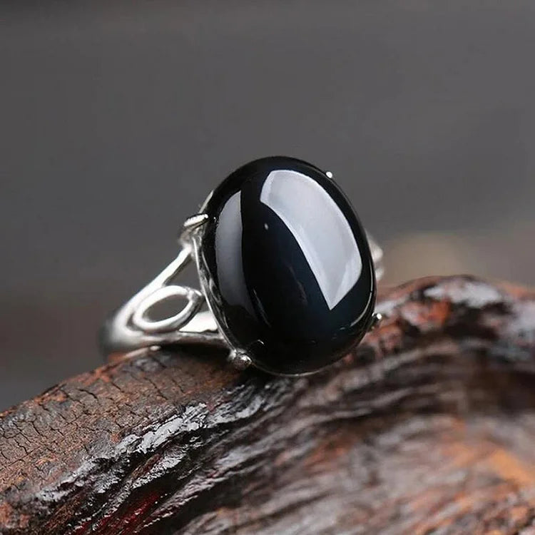 "Spiritual Protection" Natural Obsidian Ring