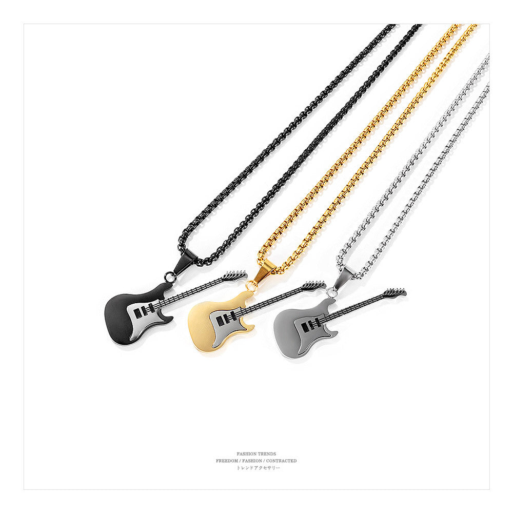 Titanium Steel Electric Guitar Pendant Chain Necklace