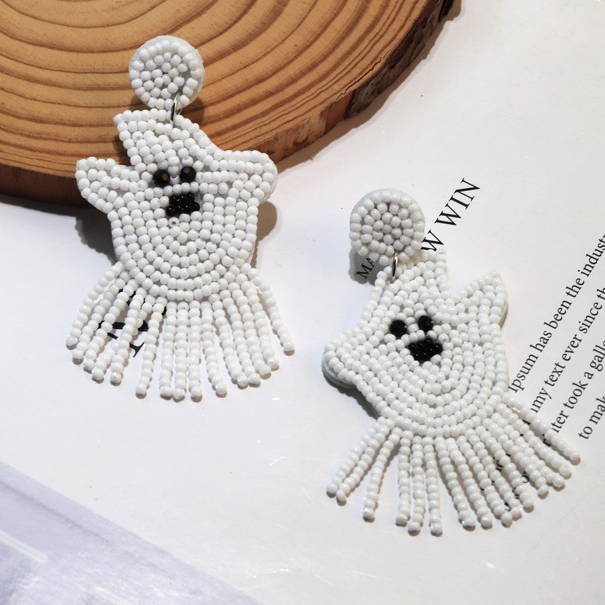 Halloween Cute White Ghost Handmade Rice Bead Earrings