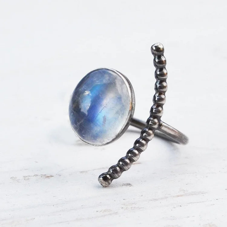 Natural Moonstone Oval Stone Adjustable Ring