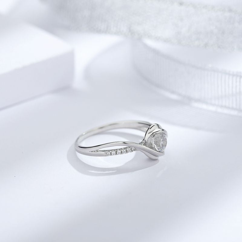 Wave Shaped White Zircon Engagement Ring