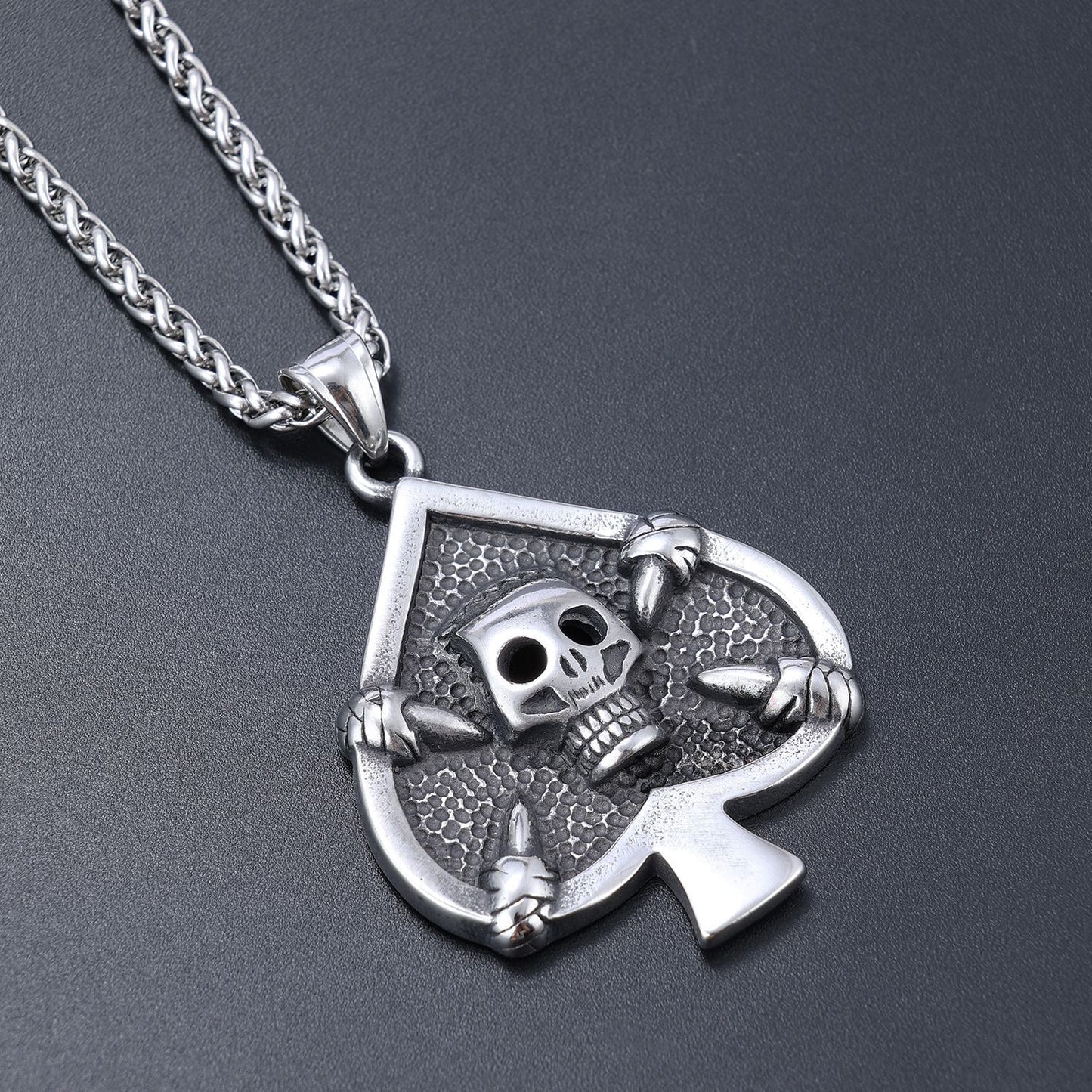 Stainless Steel Spades Skull Pendant