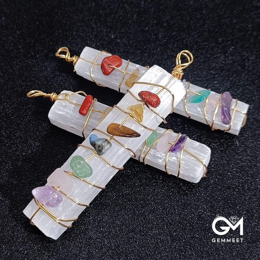 Moroccan Plaster Tied String Multicolored Stone Pendant