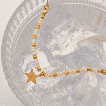 18K Gold Stainless Star Pearl Necklace