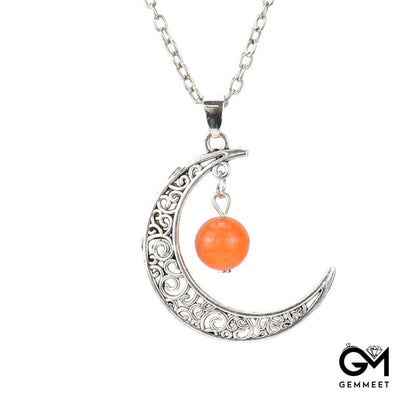 Hollow Moon Crystal Pendant Necklace