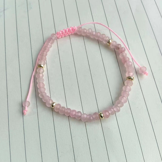 Pink Stone Bead Woven Bracelet