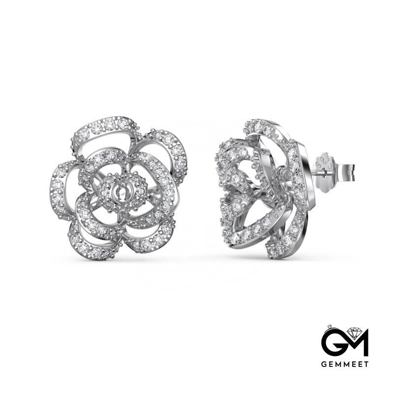 S925 Silver Flower Design Hollow Stud Earrings