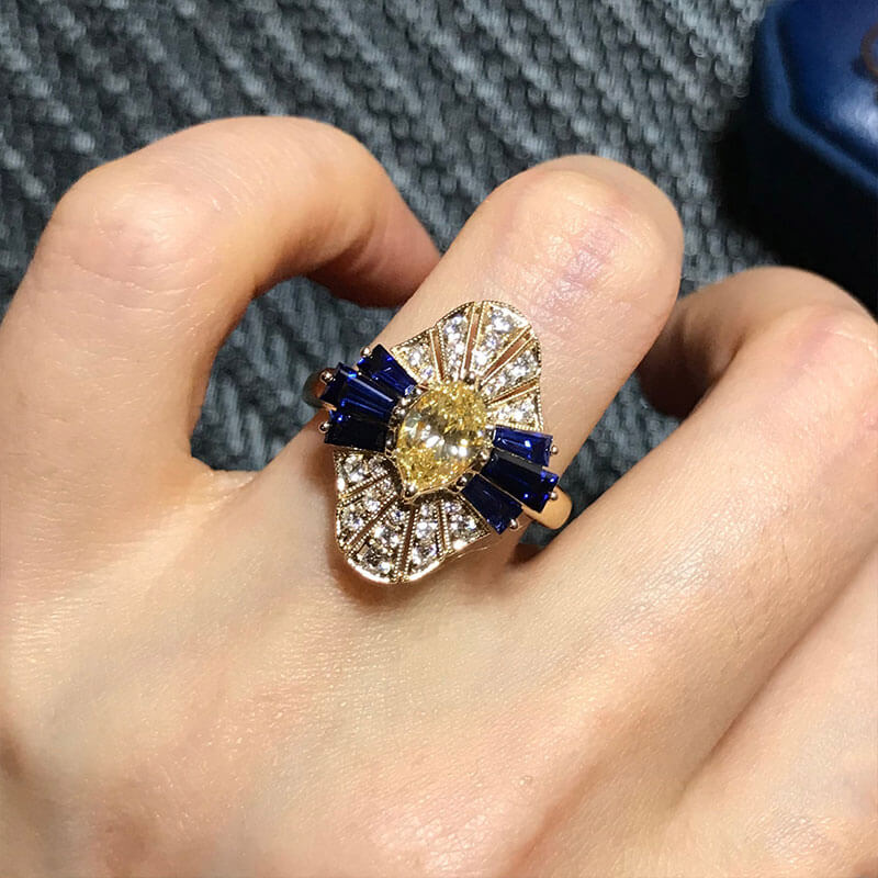 Antique Marquise Yellow Zircon Sapphire Gold Plated Ring